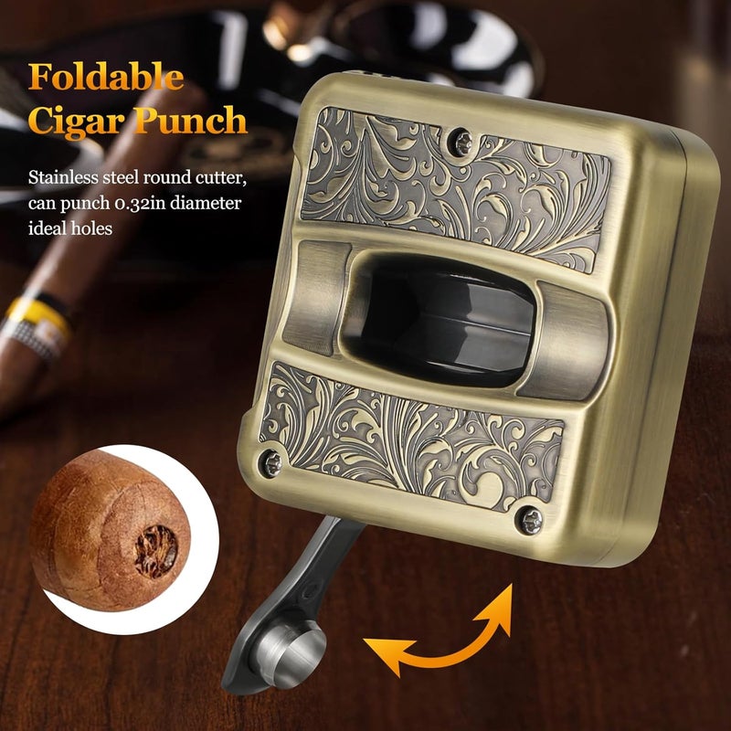 SEMKONT Cigar Cutter,Portable Multifunction V Cut Cigar Cutter, 4 in 1 Stainless Steel Guillotine with Cigar Punch,Cigar Holder and Twin Nubber,Suitable for Max 60 Ring Gauge Cigars (Yellow) - Image 4